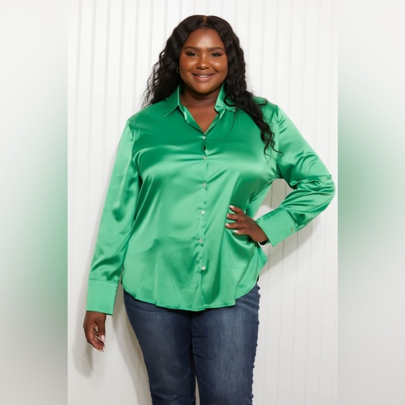 GeeGee New Love Satin Button Down Shirt - Picture 2 of 10